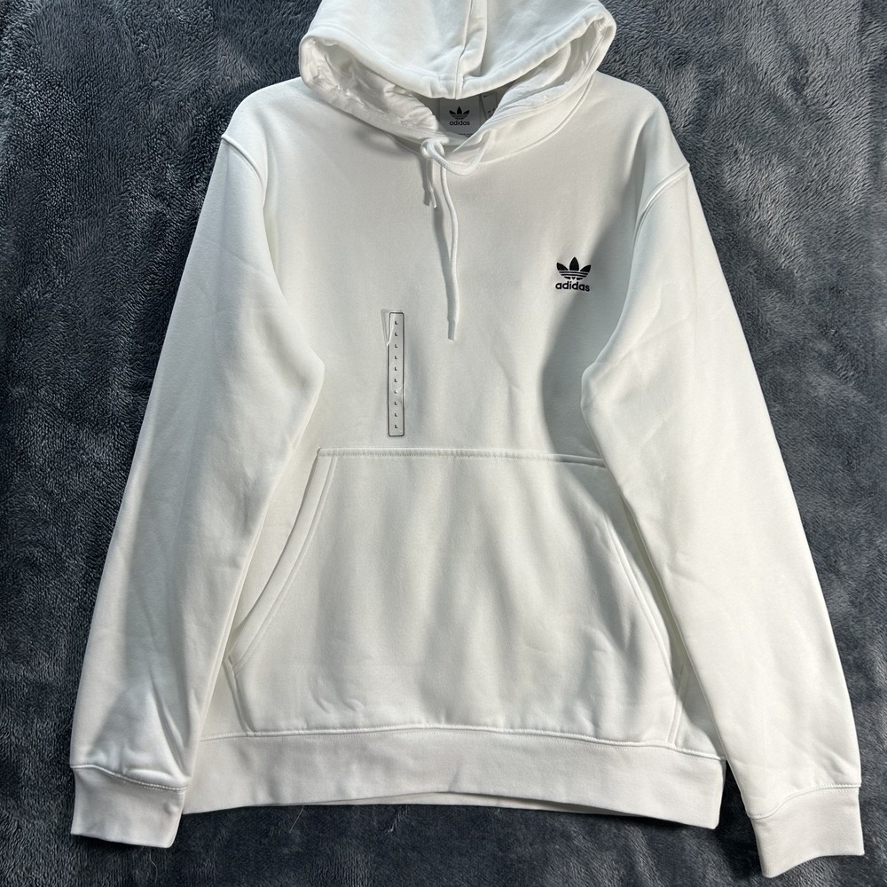 Adidas Mens Size L White Essential Long Sleeve Hoodie Sweatshirt